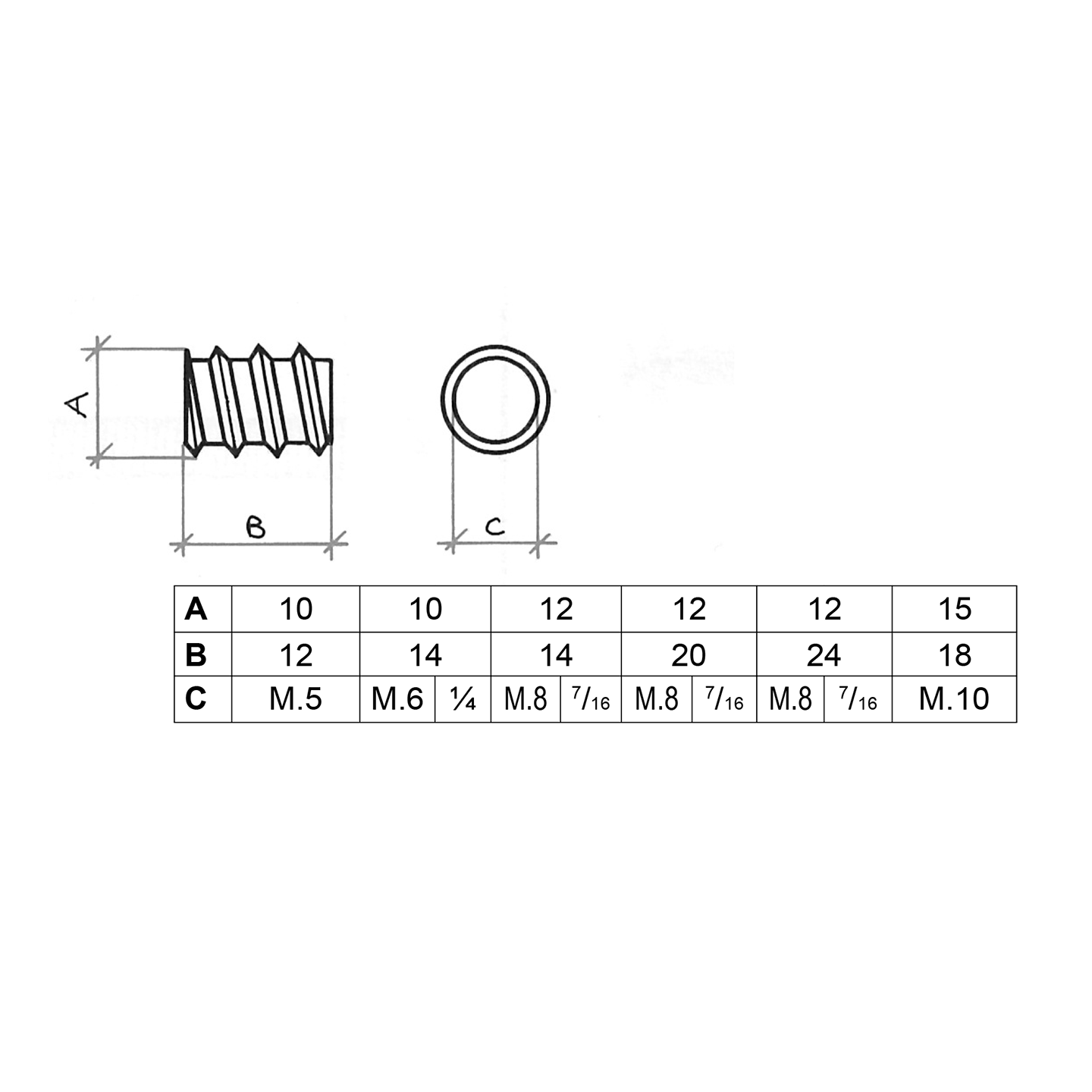 BUSSOLA OTTONE LUCIDO M8 12X14MM