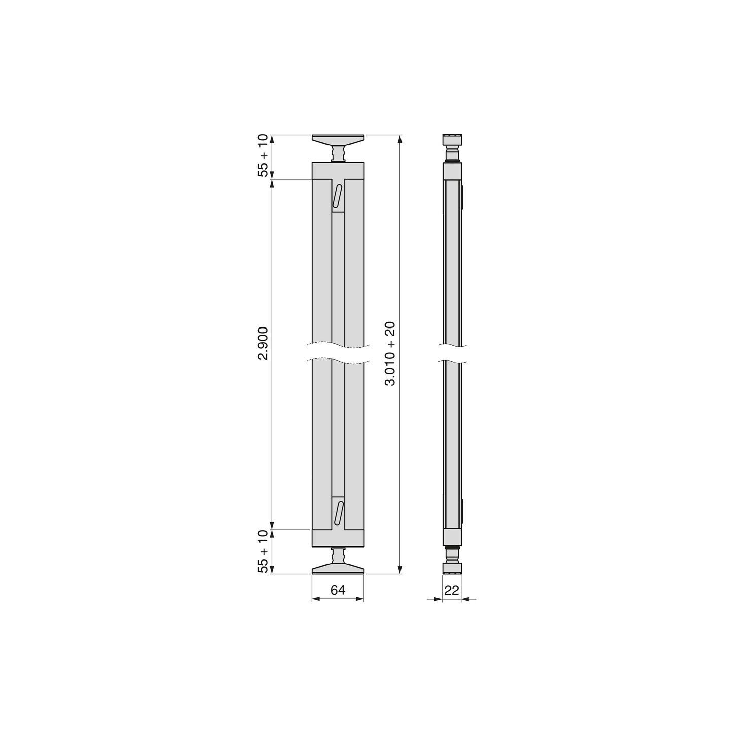 SET 2 PROF.ZERO NERO RAL9005 2900MM