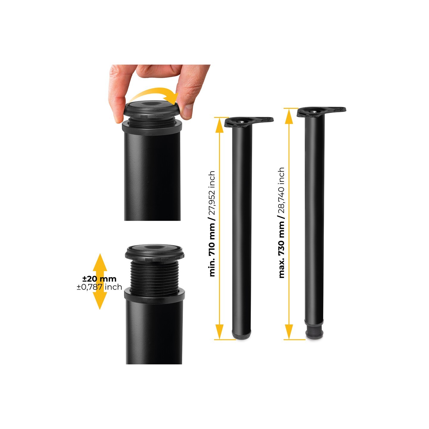 KIT 4 GAMBE TAVOLO NERO Ø60X710