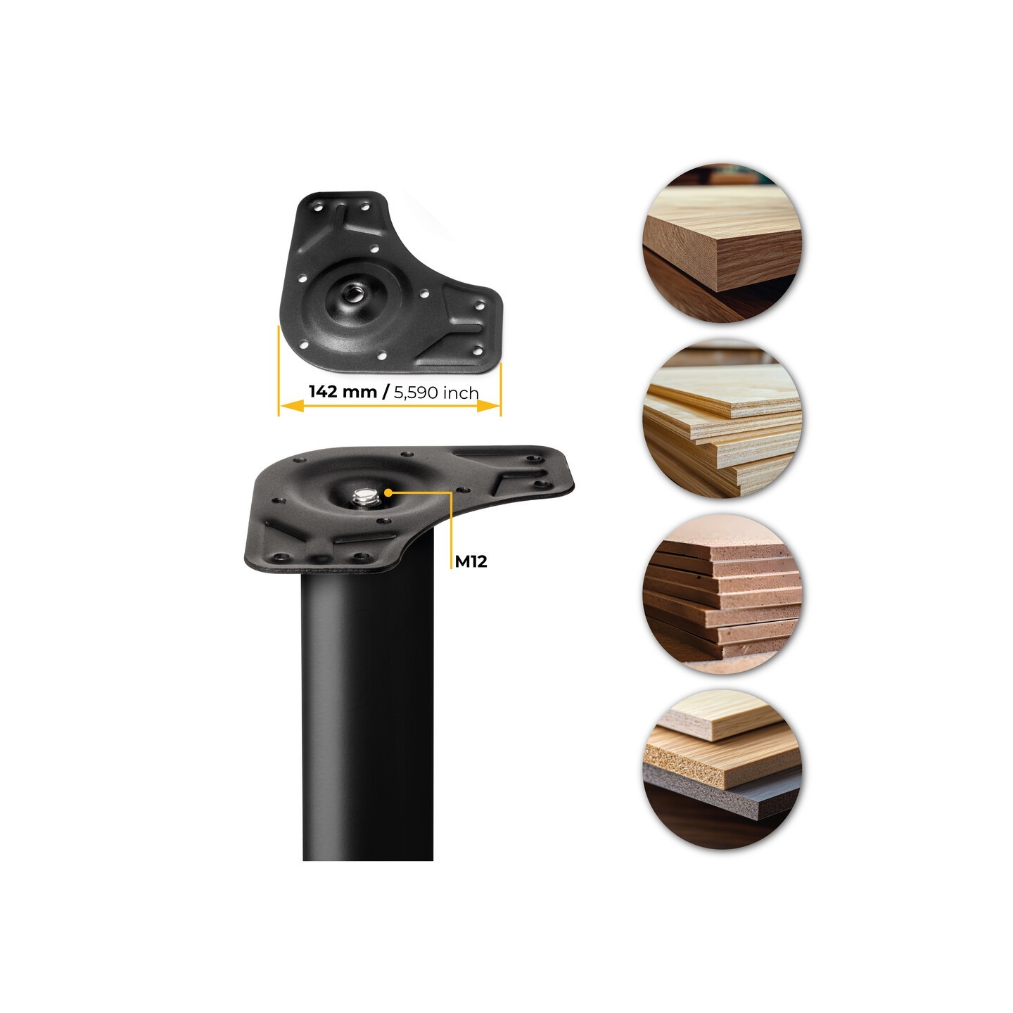 KIT 4 GAMBE TAVOLO NERO Ø60X710