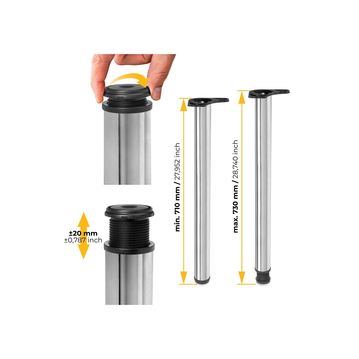 KIT 4 GAMBE TAVOLO CR.LUCIDO Ø60X710