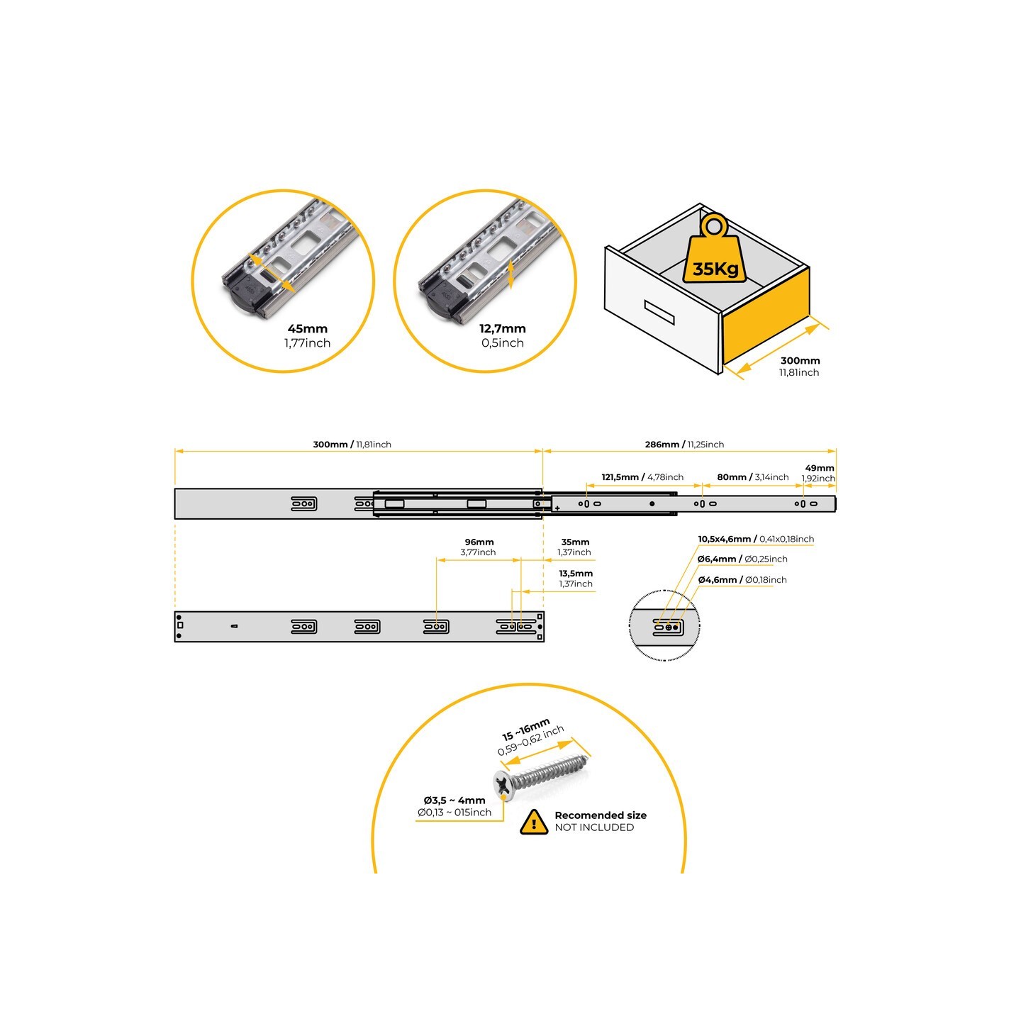 GUIDA A SF.E.T.30KG SOFT CLOSE 300MM