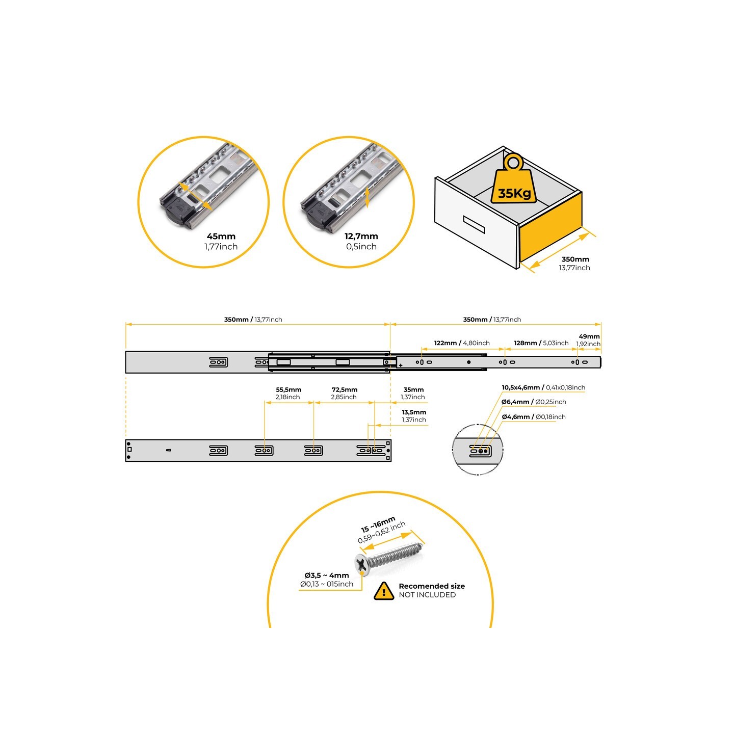 GUIDA A SF.E.T.30KG SOFT CLOSE 350MM