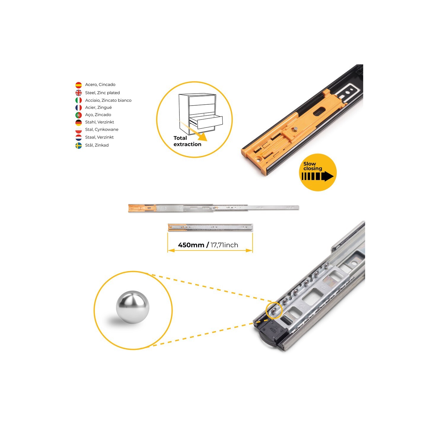 GUIDA A SF.E.T.30KG SOFT CLOSE 450MM