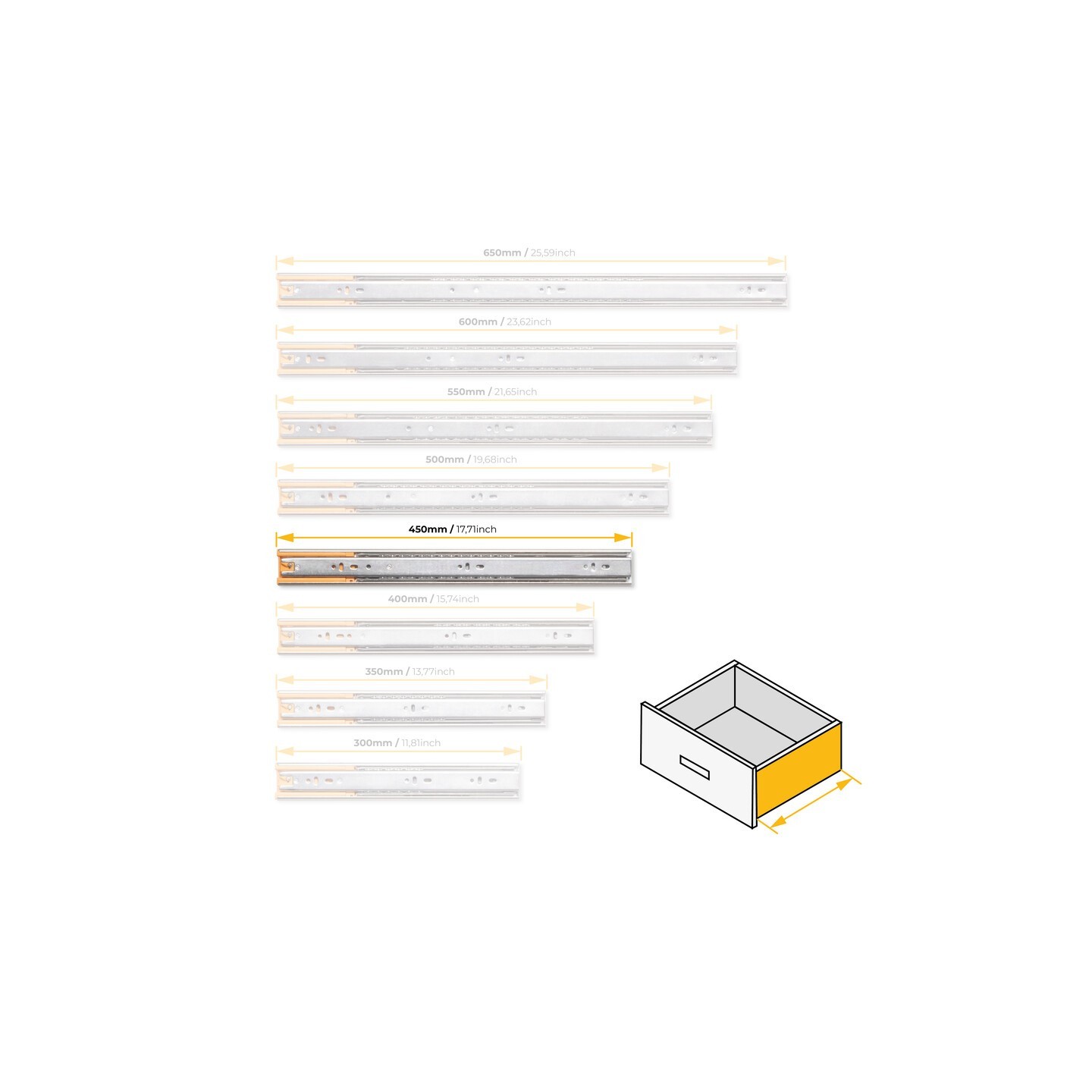 GUIDA A SF.E.T.30KG SOFT CLOSE 450MM