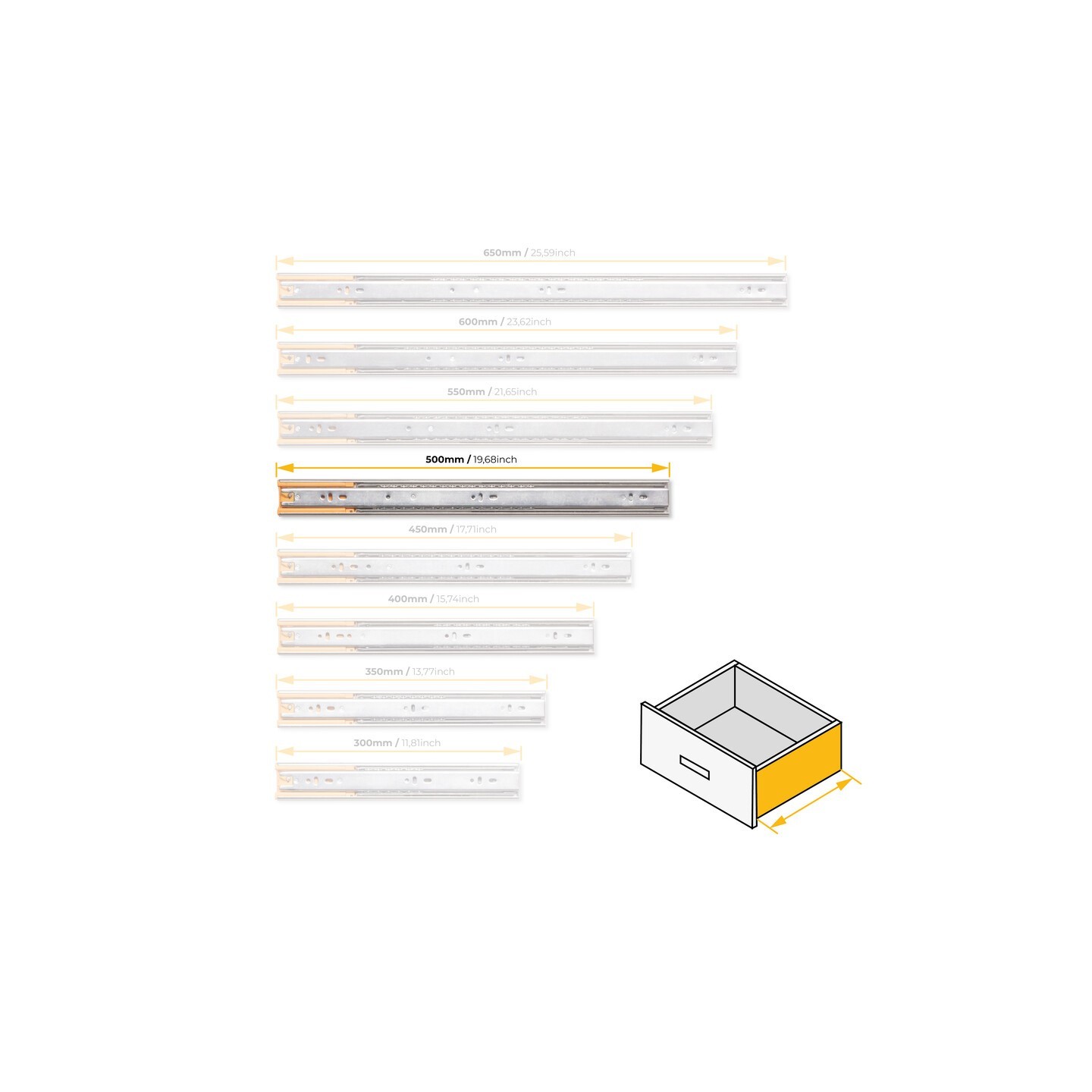 GUIDA A SF.E.T.30KG SOFT CLOSE 500MM